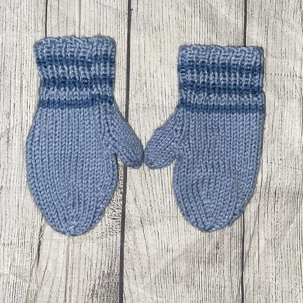 Toddler knit mittens blue